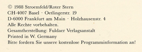 H. v. Kleist, Brandenburger/Berliner Ausgabe, Die Verlobung in St. Domingo. Hrsg. v. Roland Reuß und Peter Staengle (1988), Impressumsseite, Detail